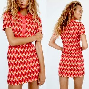 Zara Retro Polo Collar Jacquard Knit Dress